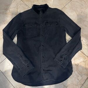 Men's Black Denim Shirt w/ Velvet Collar